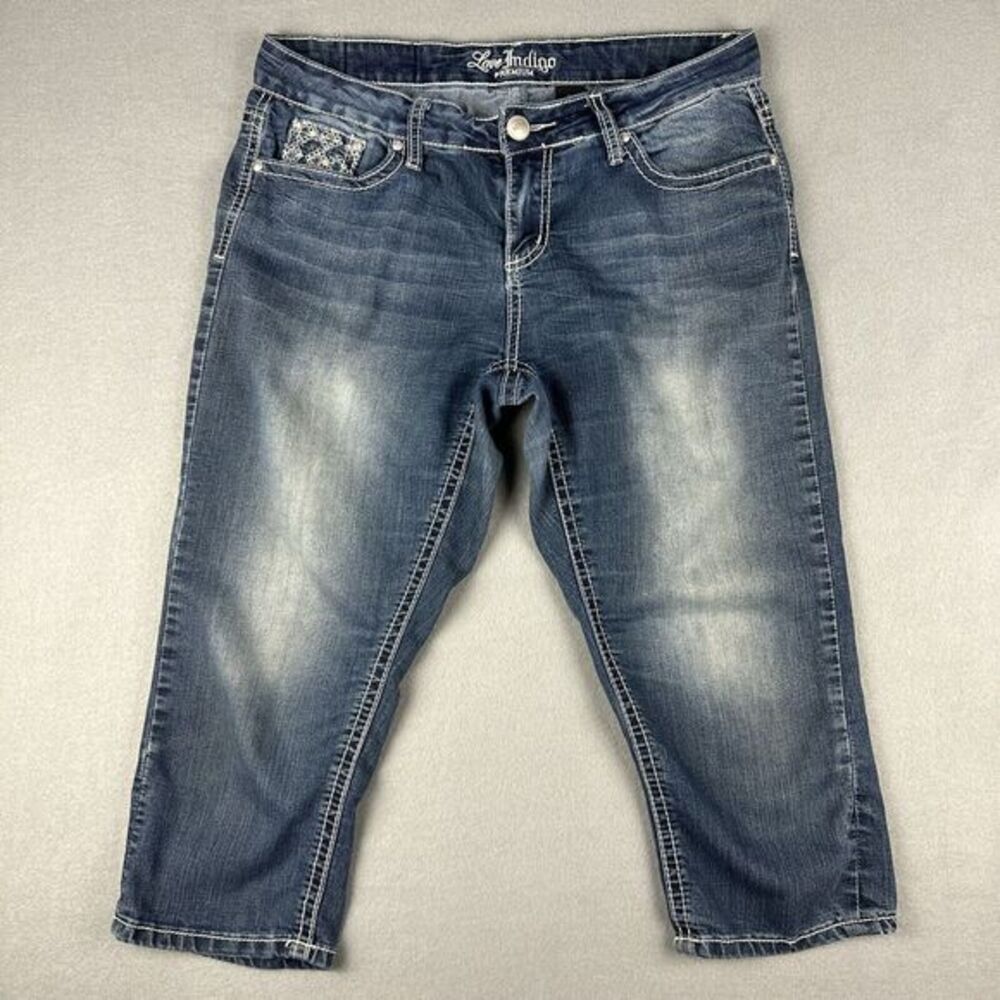 Love Indigo Jeans Capri‎ Womens 8 Bling Embroidered Diamonds Jams 90s